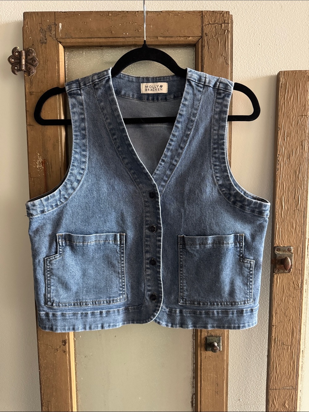 Molly Bracken Light Blue Denim Vest with Front Pockets